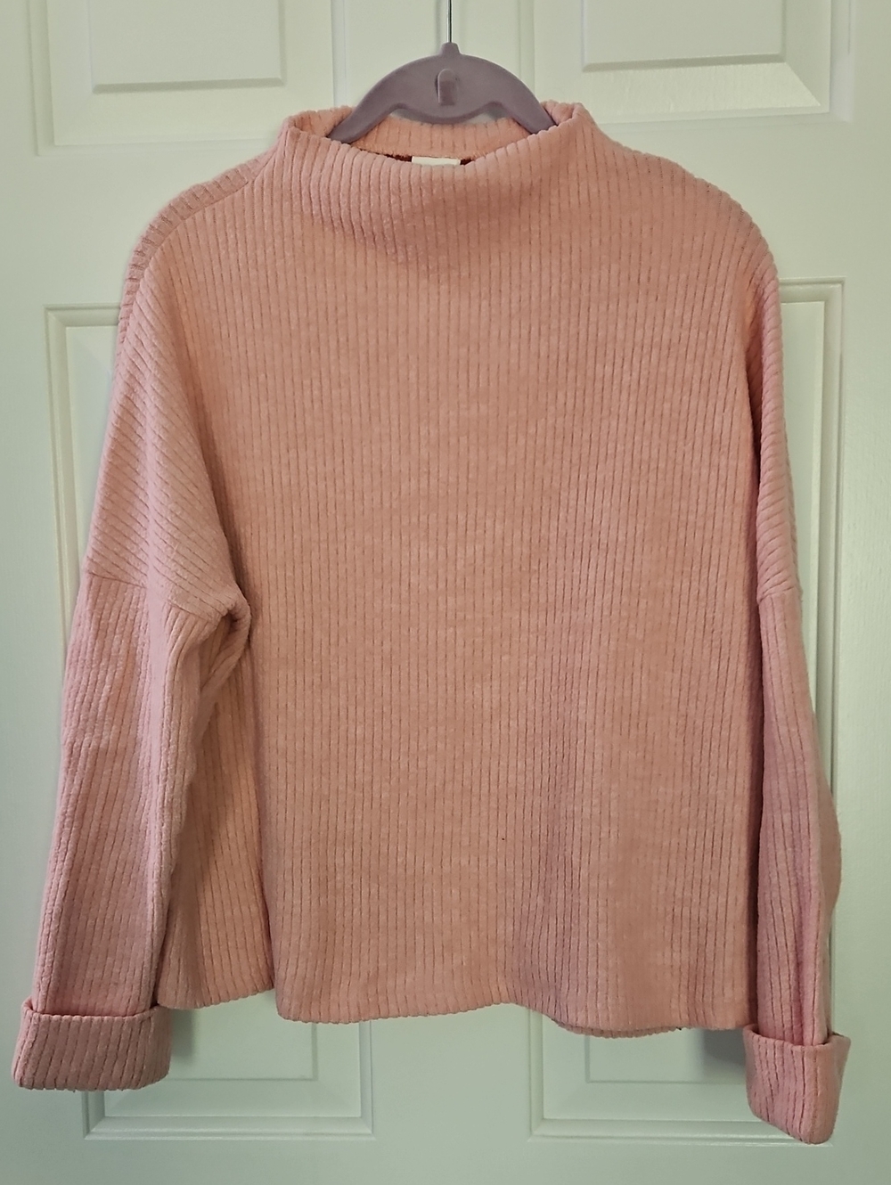 H&M Dusty Pink Ribbed Mock Neck Sweater